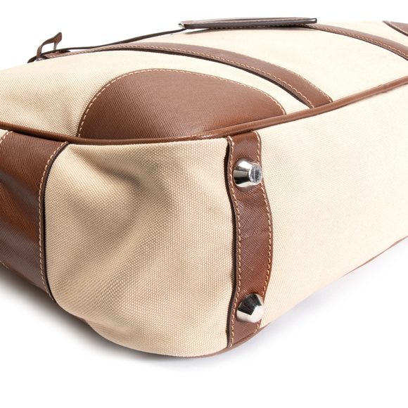 Prada Beige Canvas and Saffiano Leather Briefcase Bag - Picture 9 of 9